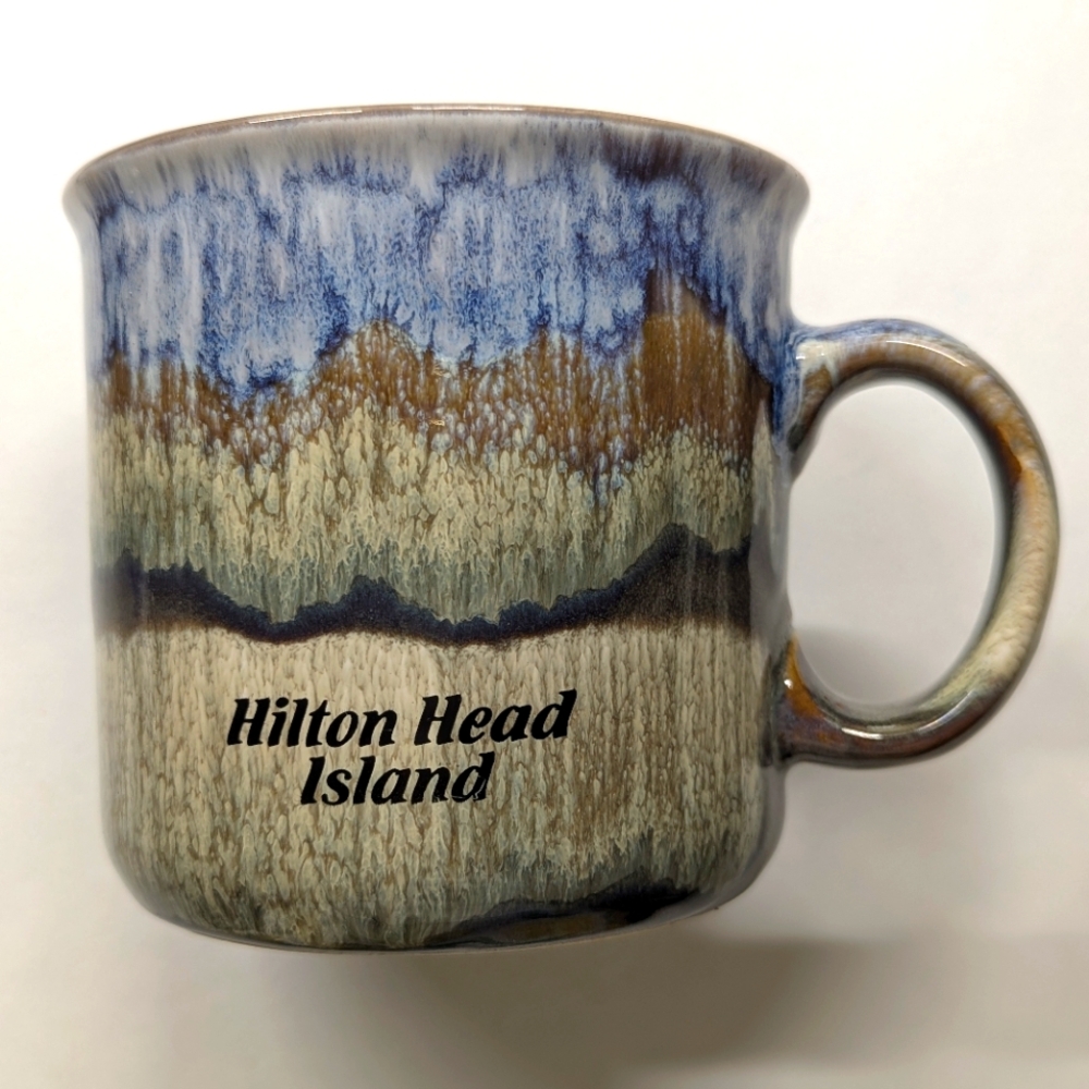 Ceramic Glazed 18oz Coffee Soup Tea Mug Hilton Head Island NEW Blues Browns